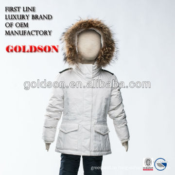 Russische Jacke kurti reine weiße Daunenjacke mit großem Waschbär Pelz Kapuze